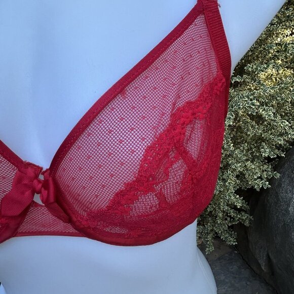 Chantelle Idole Red Lace Balconette Bra 34DD - Picture 6 of 8
